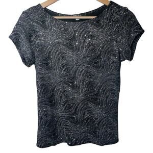 Onyx Nite Medium Glitter Sequin Short Sleeve Top